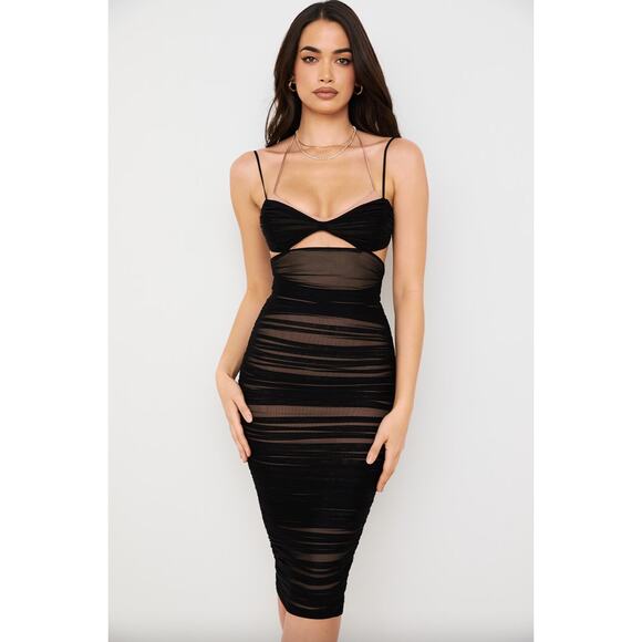 House of CB Dresses & Skirts - House of CB Tibi Black Ruched Cutout Midi Dress XS
